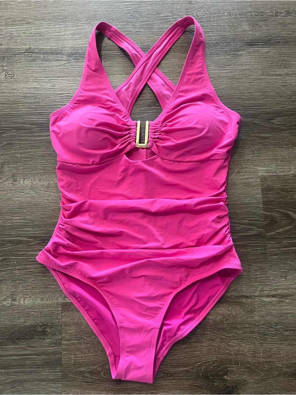 Shapell Hot Pink Ruched One-Piece Swimsuit